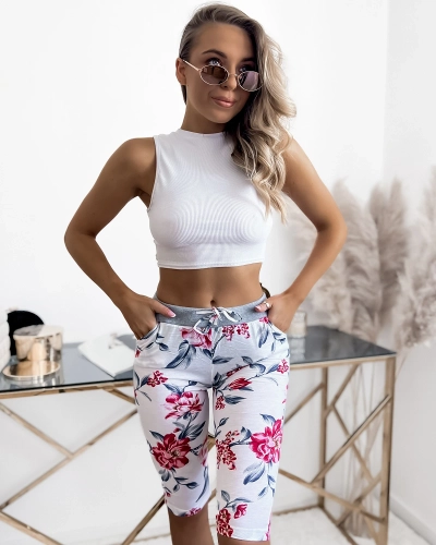 Short femme 3/4 blanc et rose imprimé GRANDE TAILLE - Vêtements