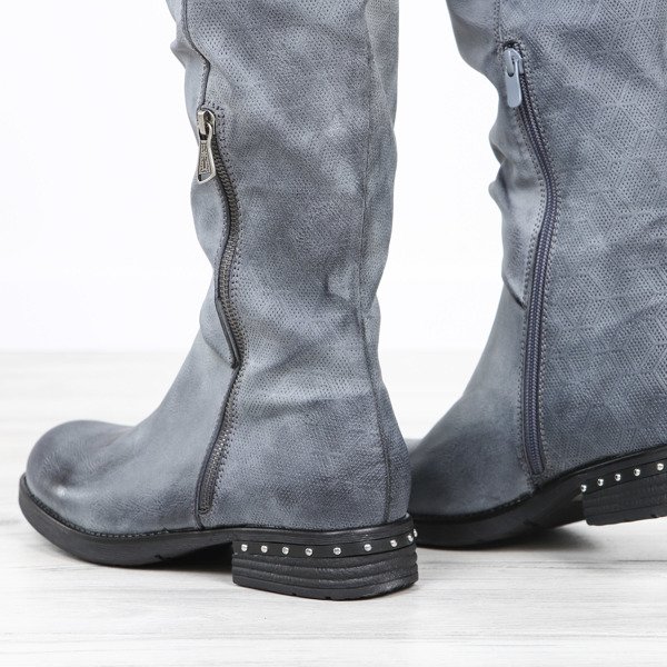 Szaro-niebieskie kozaki z eko skóry Agatha- Obuwie