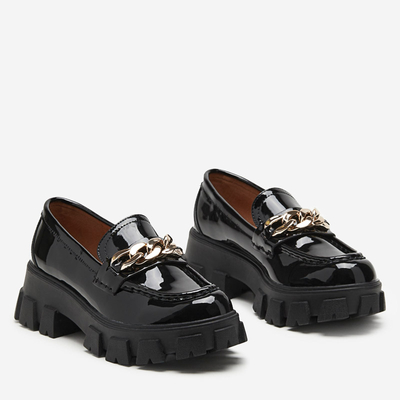 Chaussures à enfiler pour femmes laquées noires avec une chaîne Guinewra - Chaussures