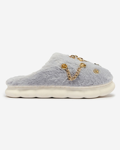 Royalfashion Chaussons de fourrure pour femme bleus avec ornements Erserra