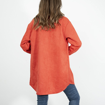 Veste chemise oversize femme en éco-daim rouge - Vêtements