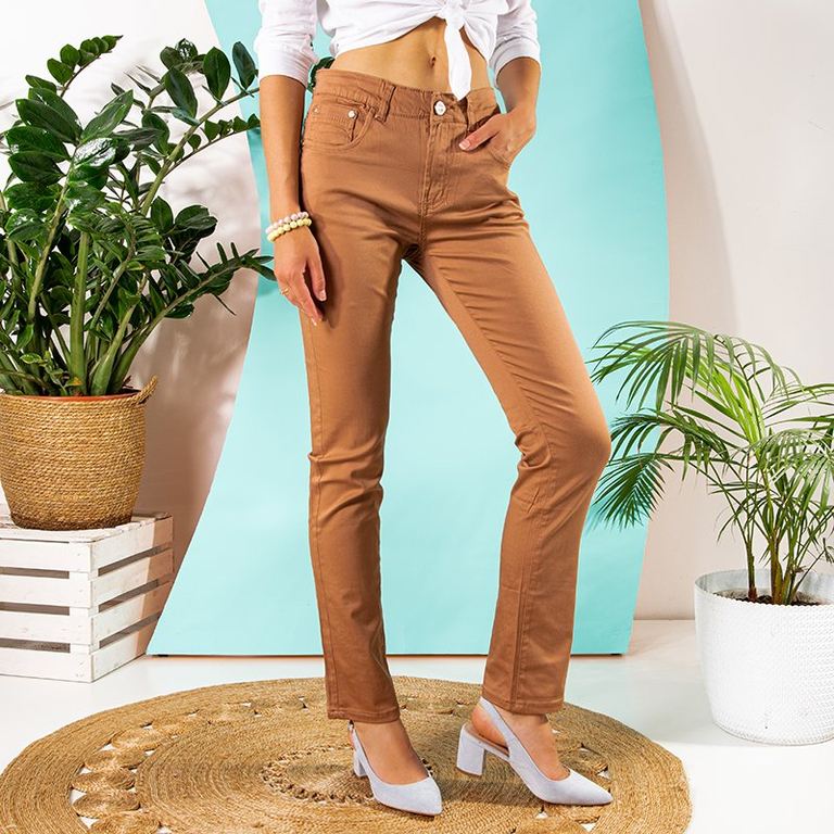 Pantalon droit marron pour femme TAILLE PLUS - Vêtements