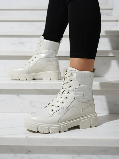 Calista Chaussures pour Femmes Bottines Plates Crème à la Mode