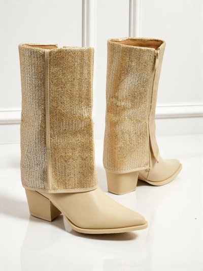 Bottines femme en cuir écologique à talons épais avec tige ornementale Virelia