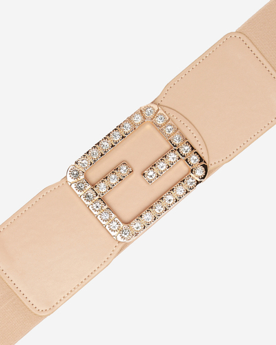 Ceinture Femme Beige Large Élastique avec Cubic Zirconia - Accessoires