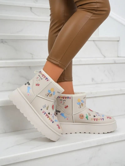 Bottines Lemuria - Bottes de Neige Cr\[egrave\]me Doodle \[agrave\] Semelle \[E]paisse Furrini