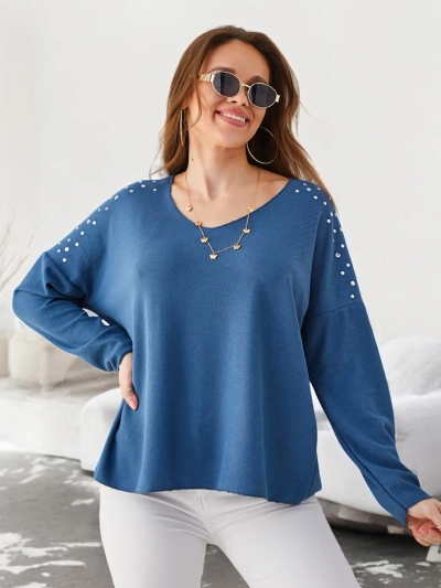 Pull en viscose fin Royalfashion pour femmes avec des strass sur les épaules