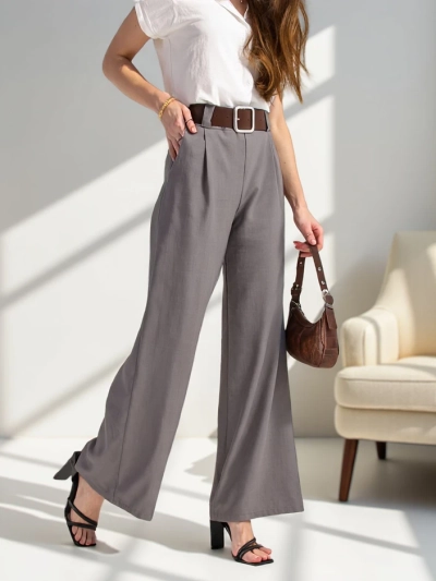 Royalfashion Pantalons larges pour femmes avec ceinture