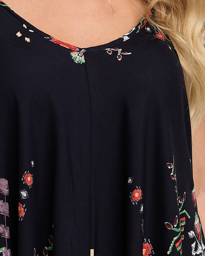 Robe femme bleu marine bas asymétrique avec imprimé - Vêtements