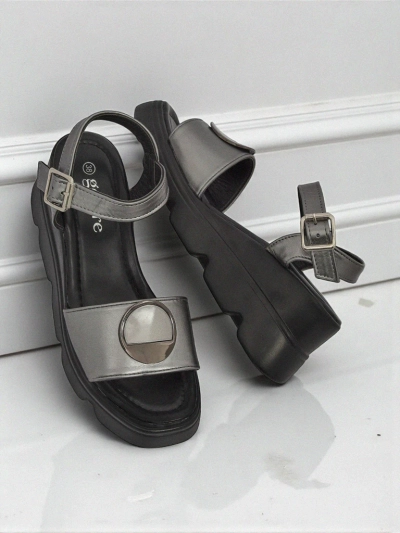 Sandales compensées pour femmes Hera Azzurro en cuir écologique graphite pour l'été
