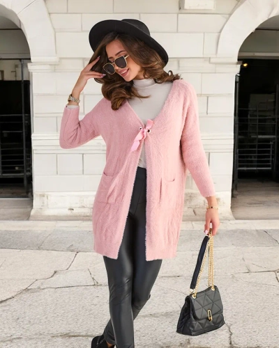 Pull long cape doux rose pour femmes - Vêtements