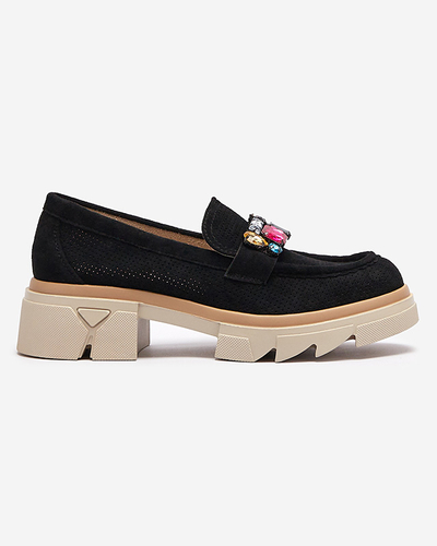 Mocassins noirs ajourés pour femme avec décoration Bokkso- Chaussures