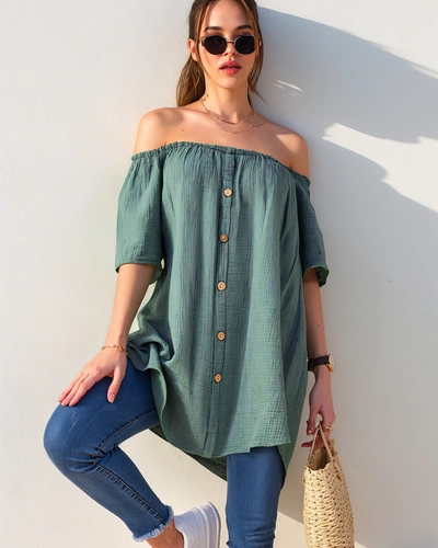 Blouse en coton pour femmes Royalfashion à la mode espagnole avec boutons décoratifs