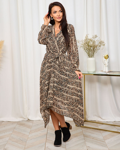 Royalfasion Robe longue pour femme marron foncé avec imprimé tendance