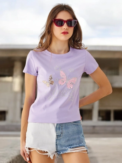 Royalfashion T-shirt en coton pour femmes Papillon