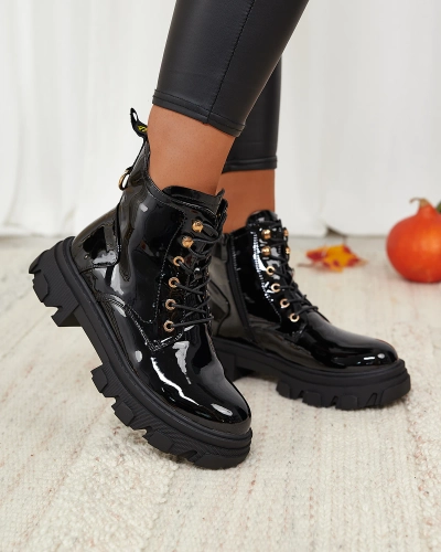 Royalfashion Bottes fourrées laquées noires pour femmes Setogia