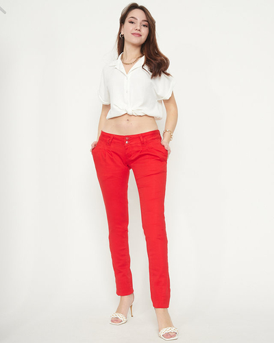 Pantalon taille basse pour femmes en tissu rouge - Vêtements