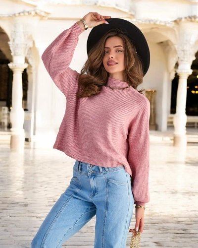 Pull à col roulé rose clair Vêtements