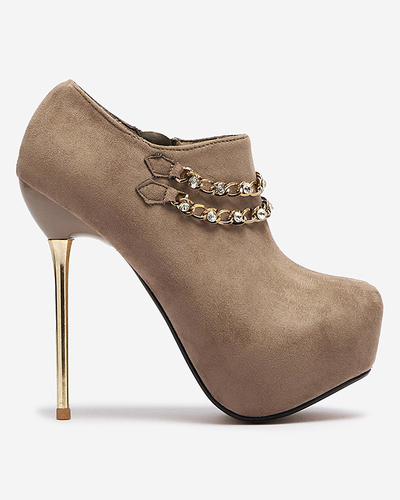 Gris-beige chaussures à talon haut pour femmes Ehcso- Footwear