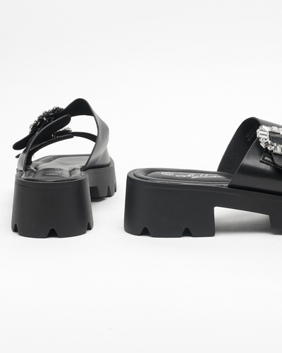 Babouches noires pour femme avec ornements en zircon Sadoh - Footwear