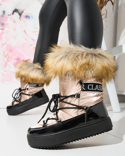 Bottes de neige laquées pour femmes de couleur or-rose Fursav- Footwear