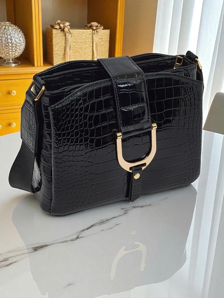 Petit sac à main verni pour femme en cuir écologique Gilded Night