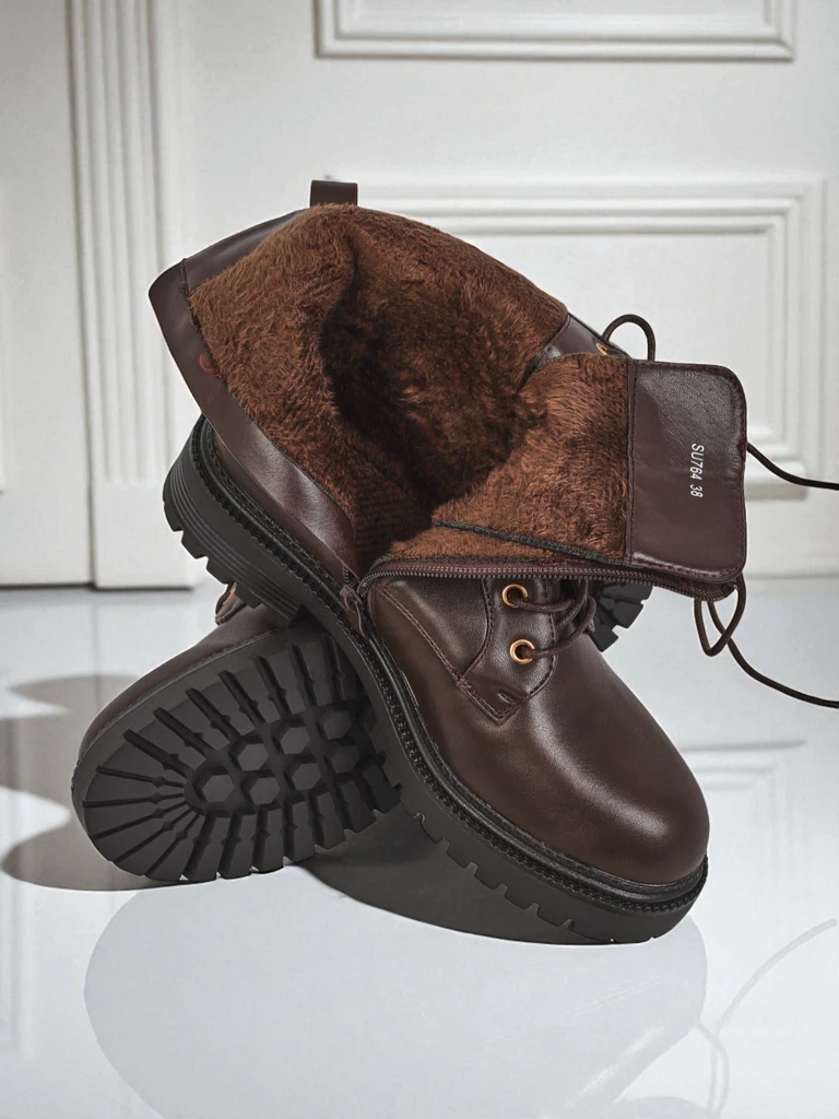 Bottines en cuir Castorina marron avec fermeture éclair, bout rond, cuir écologique