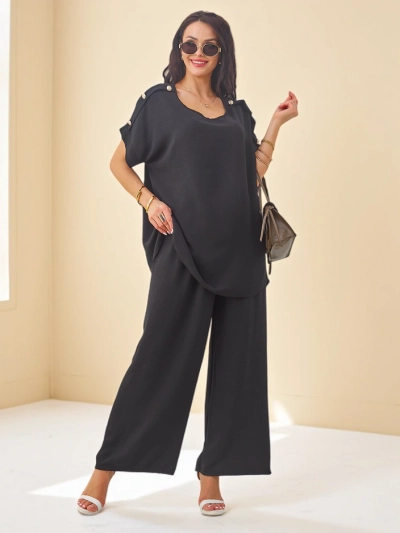 Ensemble en coton Royalfashion pour femmes avec des manches courtes et un pantalon large