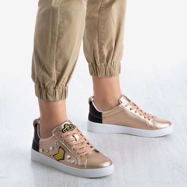 Sneakers femme rose et or à décor glamour - Chaussures 1