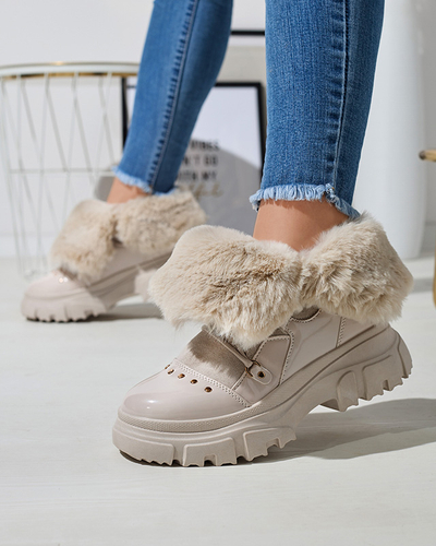 Bottes de neige beige à lacets pour femmes Fentes- Footwear