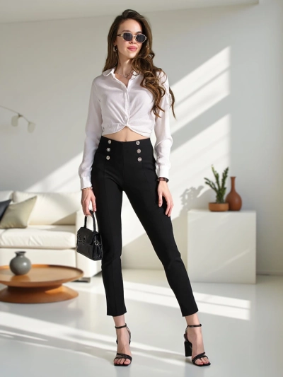 Treggings Royalfashion pour femmes avec boutons décoratifs