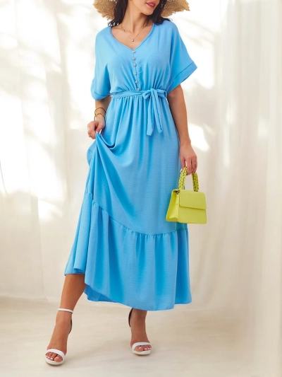 Robe midi pour femmes Royalfashion avec manches courtes et boutons décoratifs