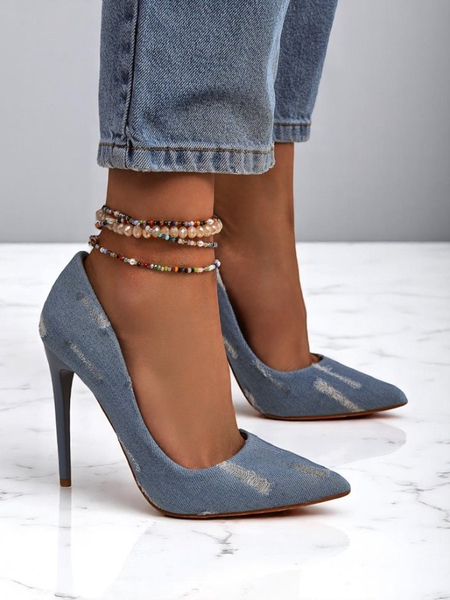 Royalfashion Escarpins à talons hauts pour femme en denim chic