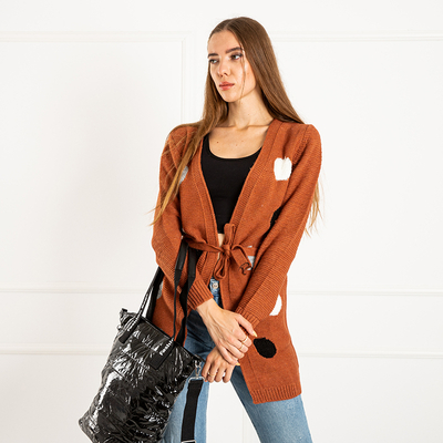 Cardigan noué marron pour femme avec épingles colorées - Vêtements