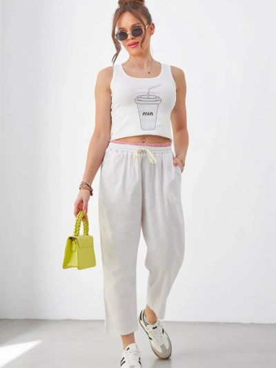 Pantalons larges en coton Royalfashion pour femmes avec un lien