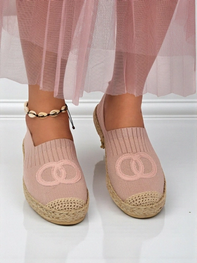 Espadrilles Theodora roses pour femmes en cuir écologique suédé, plates