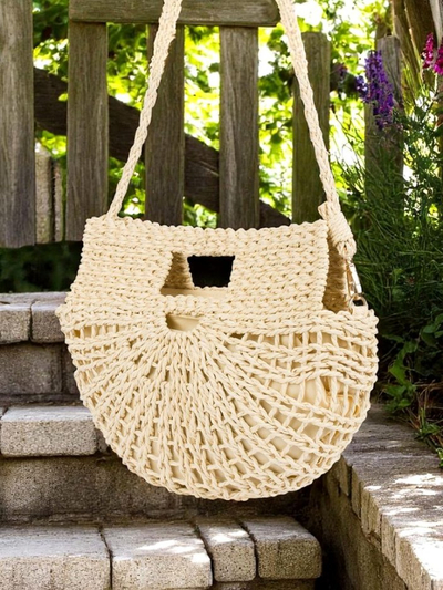 Royalfashion Petit sac à main en paille pour femme Mini Moon Straw