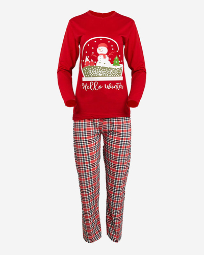 Pyjama 2 pièces rouge pour femmes avec bonhomme de neige- Vêtements