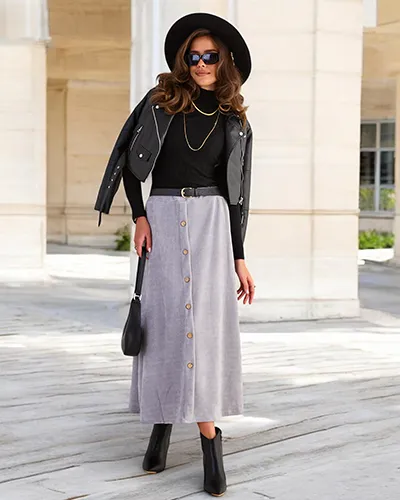 Royalfashion Jupe midi pour femme avec boutons décoratifs
