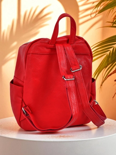 Aurelia Classico Sac à Dos pour Femmes Królewska Moda en Cuir Écologique Rouge Grand