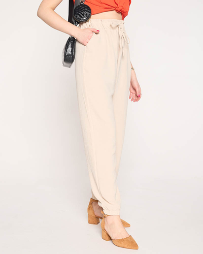 Pantalon en tissu pour femme de couleur beige GRANDE TAILLE - Vêtements