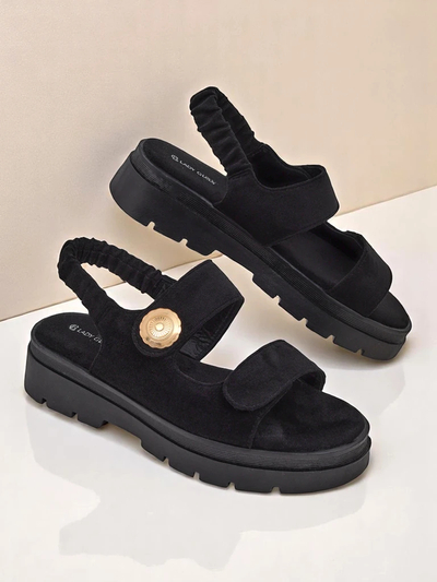 Sandales pour femmes Royalfashion Anthea Nero - daim noir, plateforme 5 cm