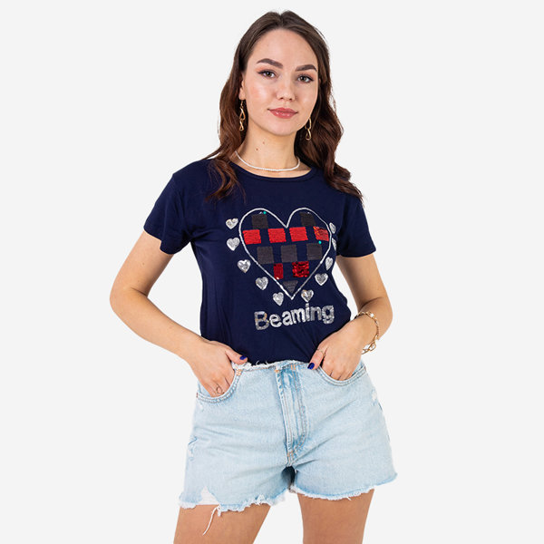 T-shirt femme bleu marine avec imprimé - Vêtements