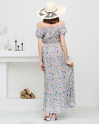 Robe longue d'été verte pour femme avec fleurs violettes - Vêtements