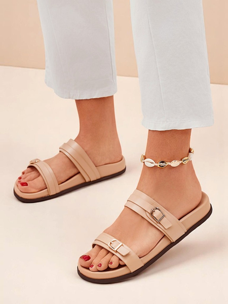 Royalfashion Sandales en cuir écologique pour femme, EcoTwins Slides