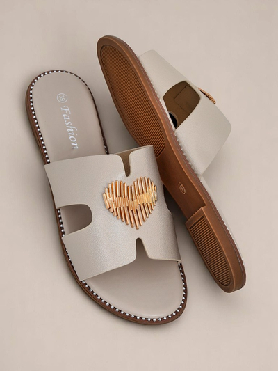 Royalfashion Sandales plates pour femmes Heart Chic