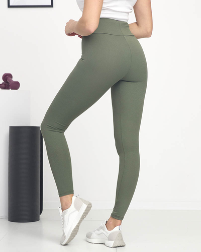 Legging femme côtelé vert inscriptions orange - Vêtements