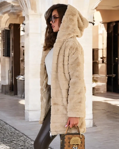Royalfashion Manteau de fourrure beige pour femme