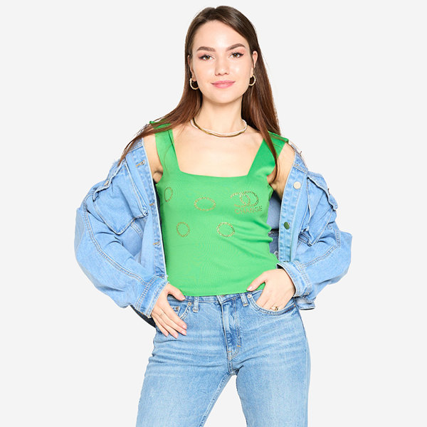 Top vert femme avec zircons cubiques dorés - Vêtements