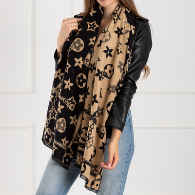 Écharpe à motifs pour femmes en noir et marron - Accessoires